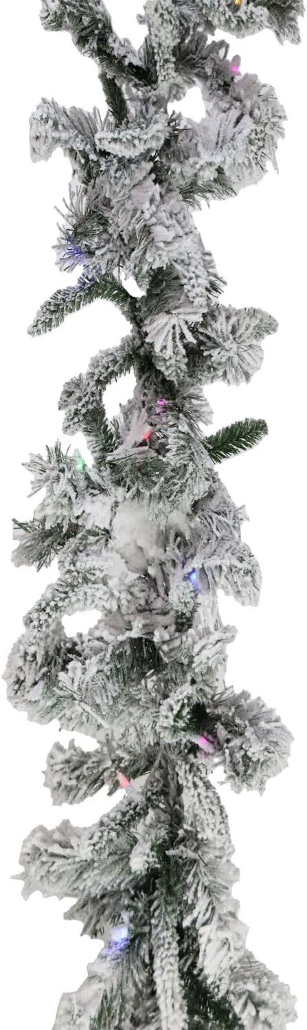 Fraser Hill Farm 7.5-Ft. Mountain Pine Flocked Artificial Christmas Tree with Stand, Unlit Foldable Fake Tree with Realistic Snowy Foliage for Home Decoration