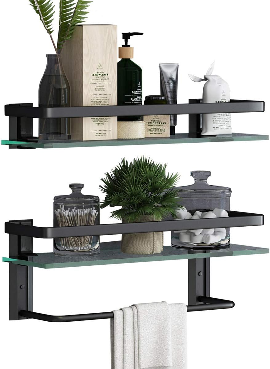 VOLPONE Bathroom Wall Shelf 15.7in Bathroom Glass Shelves Wall Mount Glass Shelf Rustproof Bathroom Wall Organizer 3 Tier (Sliver)