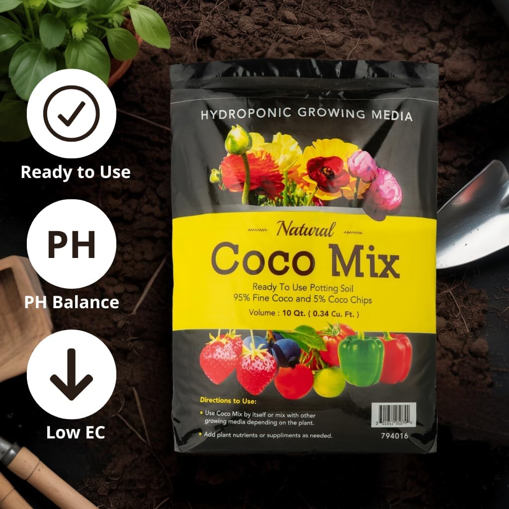 Envelor Organic Coco Coir Brick 10 Lbs. Coir Block Coconut Fiber Growing Medium Potting Soil Mix Coco Peat Media Coir Pith Indoor Outdoor Planters Vegetable Garden Beds