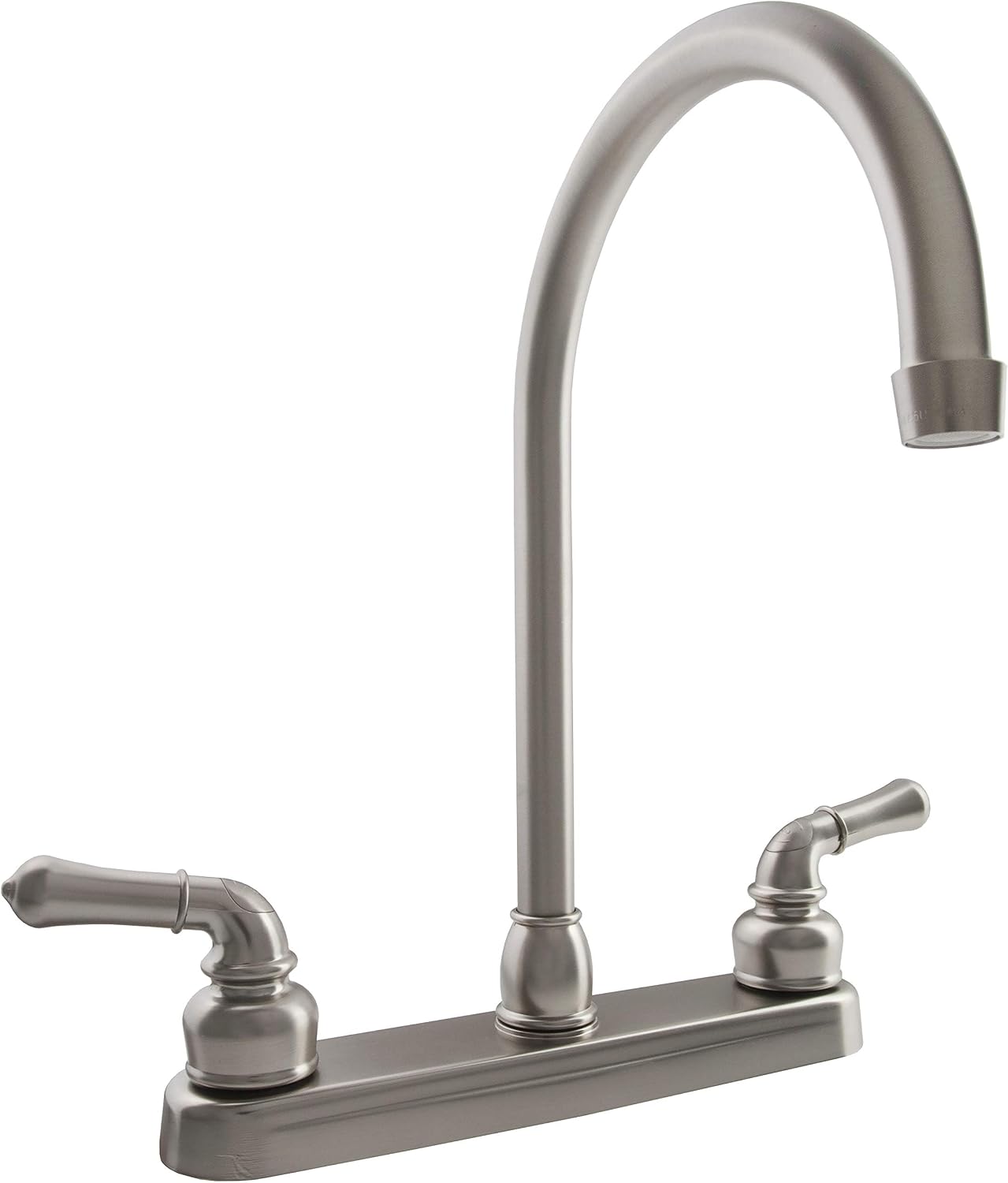 Dura Faucet DF-PK330HC-SN RV J-Spout Kitchen Sink Faucet (Satin Nickel) | Tall spout clears big pots; dual levers fine-tune water flow. Brushed Satin Nickel.