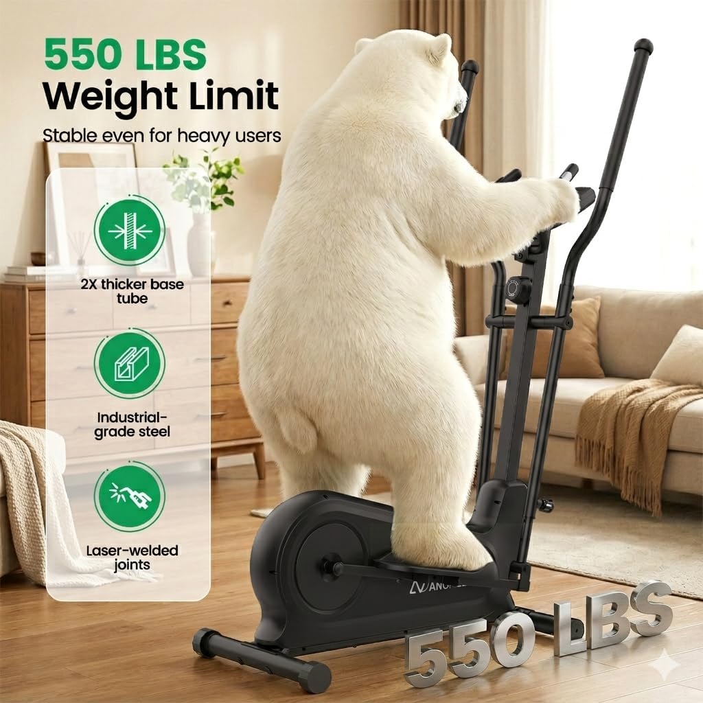 ANCHEER Elliptical Exercise Machine for Home, Foldable Magnetic Elliptical Trainer with 16" Stride, 16 Resistance Levels, Adjustable Pedals, LCD Monitor & Pulse Sensor, 550 LBS Weight Capacity