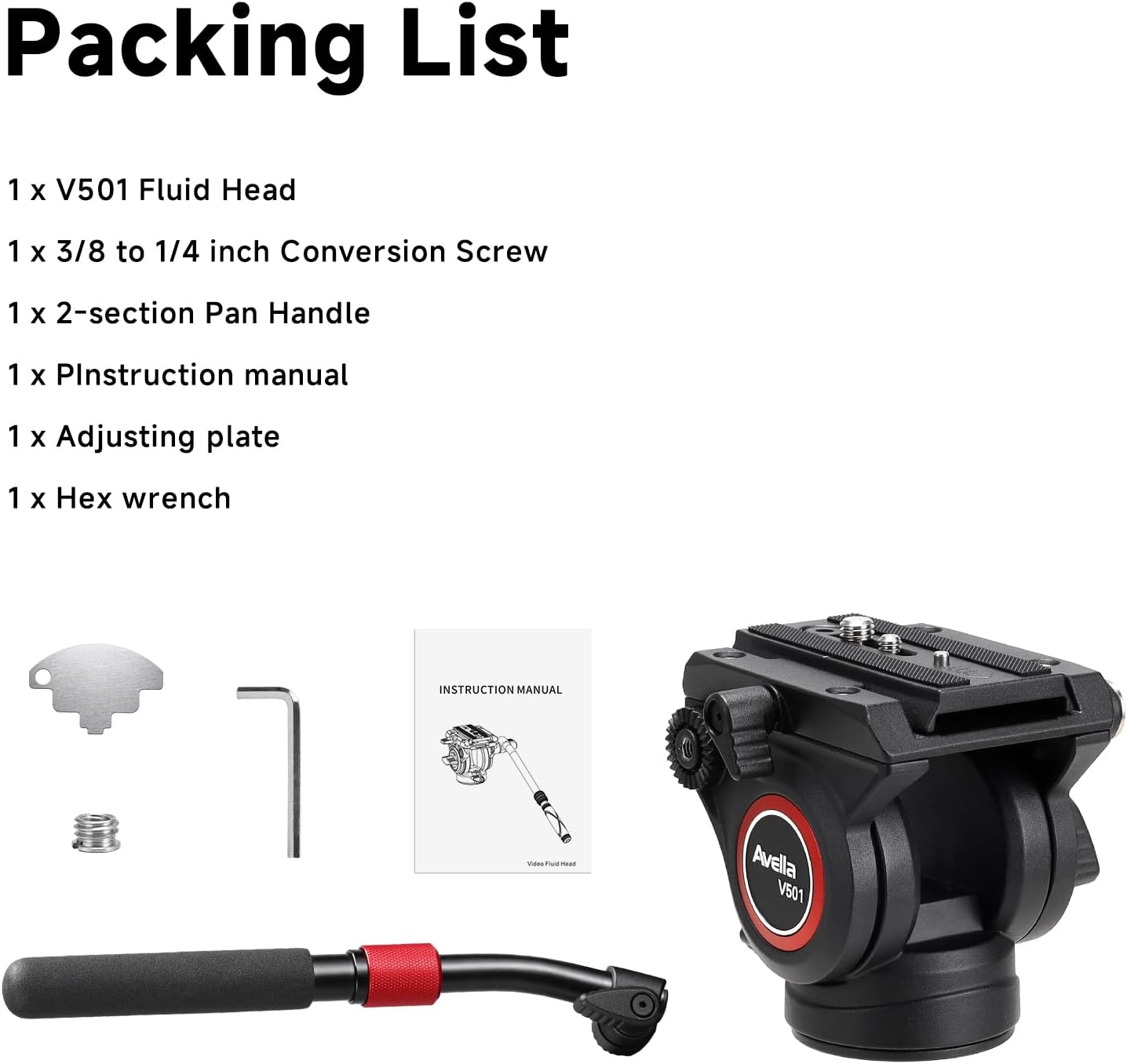 Avella V501 Video Tripod Fluid Head with Quick Release Plate