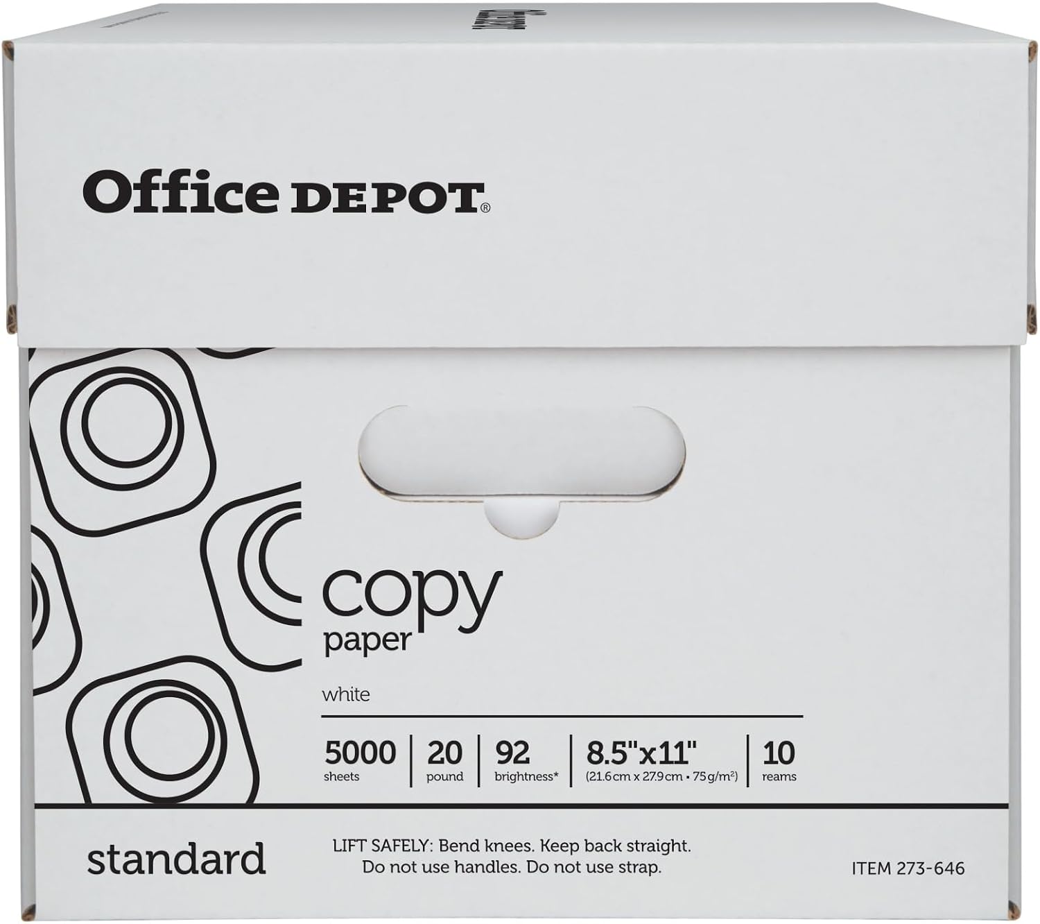 Office Depot White Copy Paper, 8 1/2in. x 11in., 20 Lb, 500 Sheets Per Ream, Case Of 10 Reams, 40402786