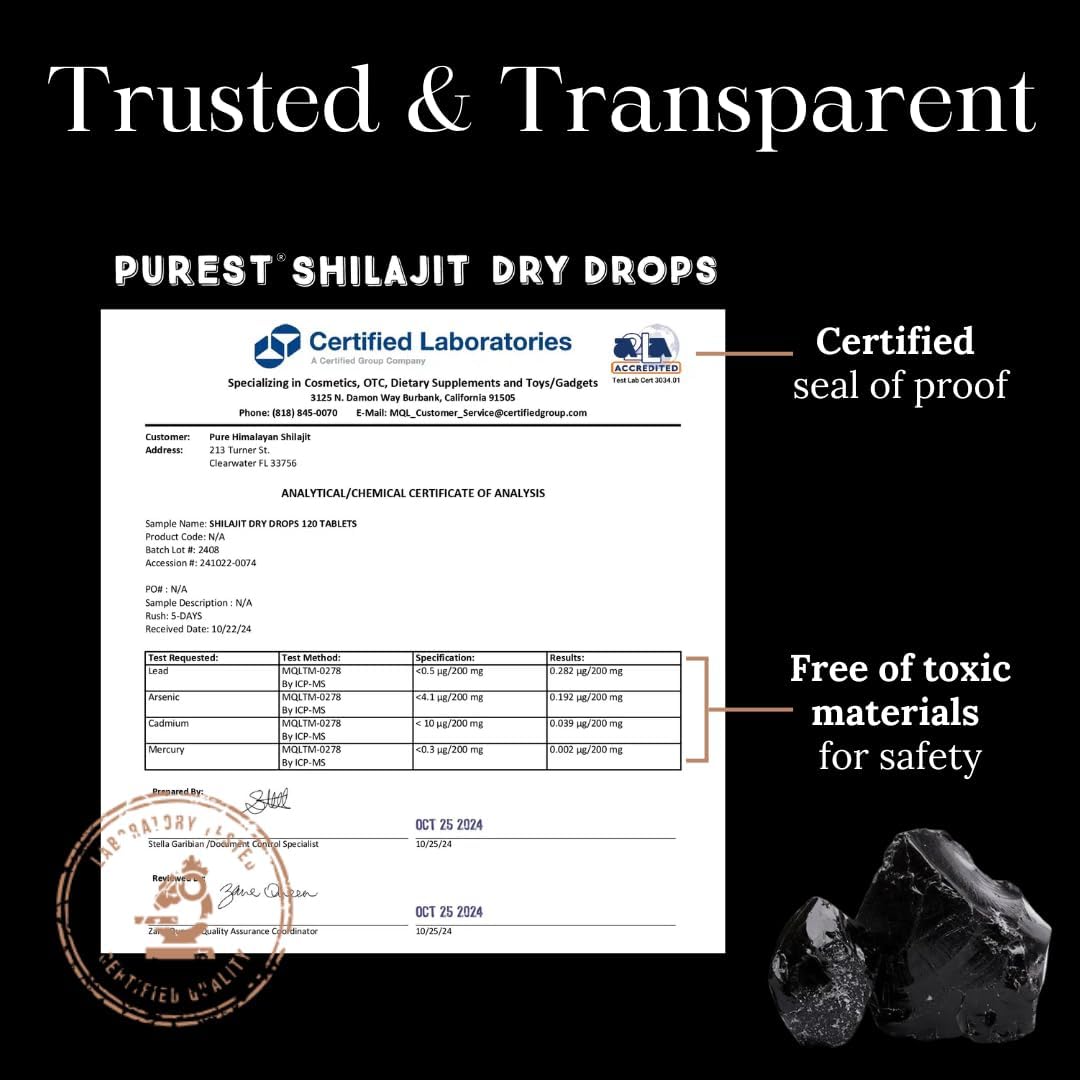Pure Himalayan Shilajit | 100% Pure Natural Shilajit Grade A Max Potency 85+ Trace Minerals & Fulvic Acid | 3rd Party US Lab Tested | Altai Tablets