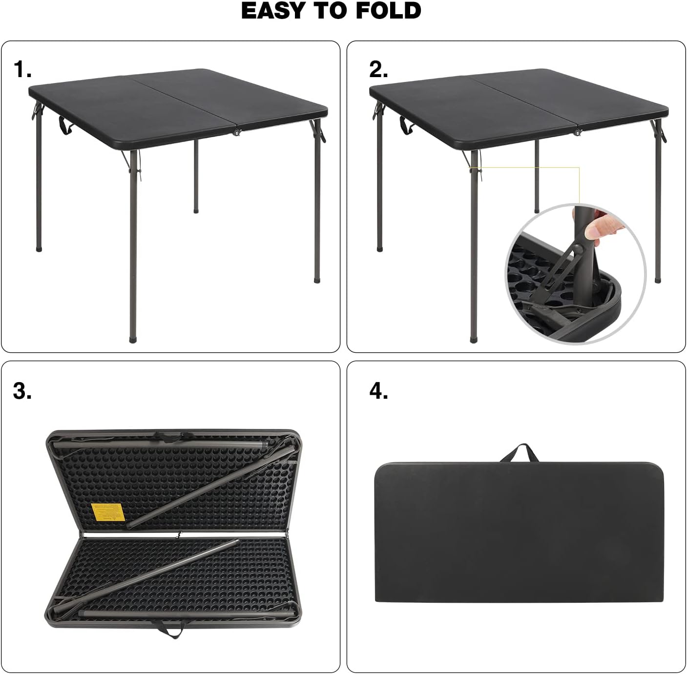 REDCAMP 34" Square Folding Card Table with Resin Top, Portable Fold in Half Small Card Tables with Collapsible Legs for Adults Indoor Outdoor Use
