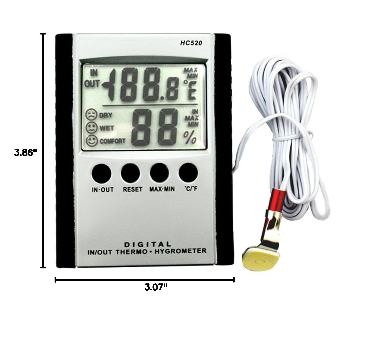 iKKEGOL Digital Indoor Outdoor in/Out Wall Mount Monitor Sensor LCD Temperature Thermometer Hygrometer Humidity Meter with Probe Cable