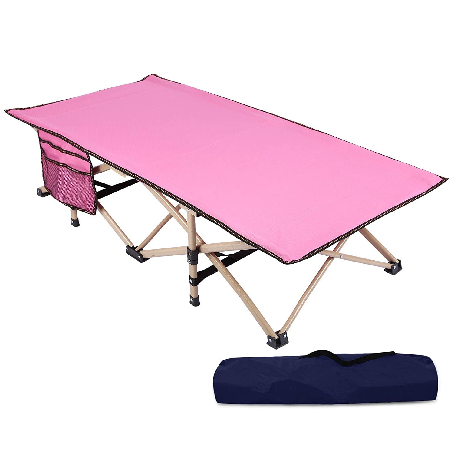 REDCAMP Extra Long Kids Cot for Camping 2-7 Years, Portable Travel Toddler Cot Bed with Carry Bag, Lightweight for Outdoor Indoor Home, Blue 53''x26''