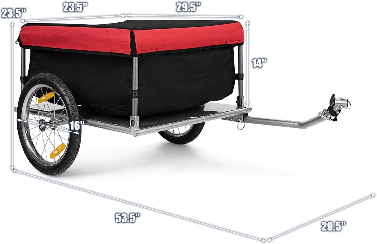 Goplus Bike Cargo Trailer, Foldable Bicycle Trailer with 16” Wheels, Removable Cover, Oxford Fabric, Folding Frame Quick Release