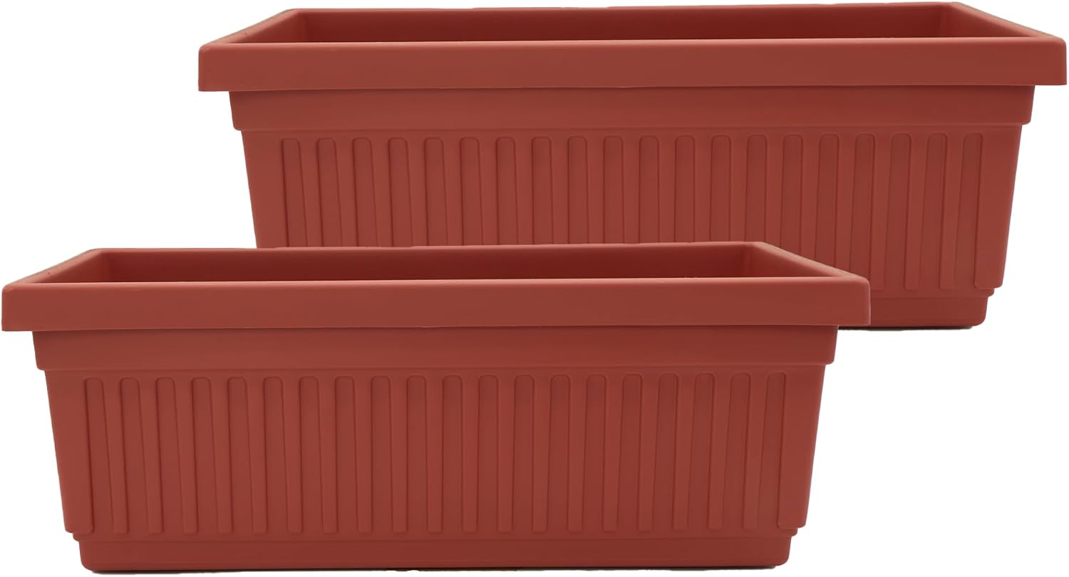 The HC Companies Venetian Window Planter Box w/Drain Plug - Long Planter Box for Windowsills, Balconies & More - Plastic Rectangular Outdoor Planters for Herbs & Flowers (18" Clay, Pack of 1)