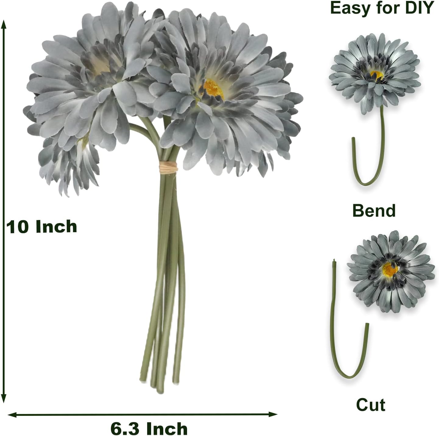 TOPIA Artificial African Daisies Flowers African Daisy Silk Flowers Artificial Gerbera Daisies Pack of 10 (Yellow)