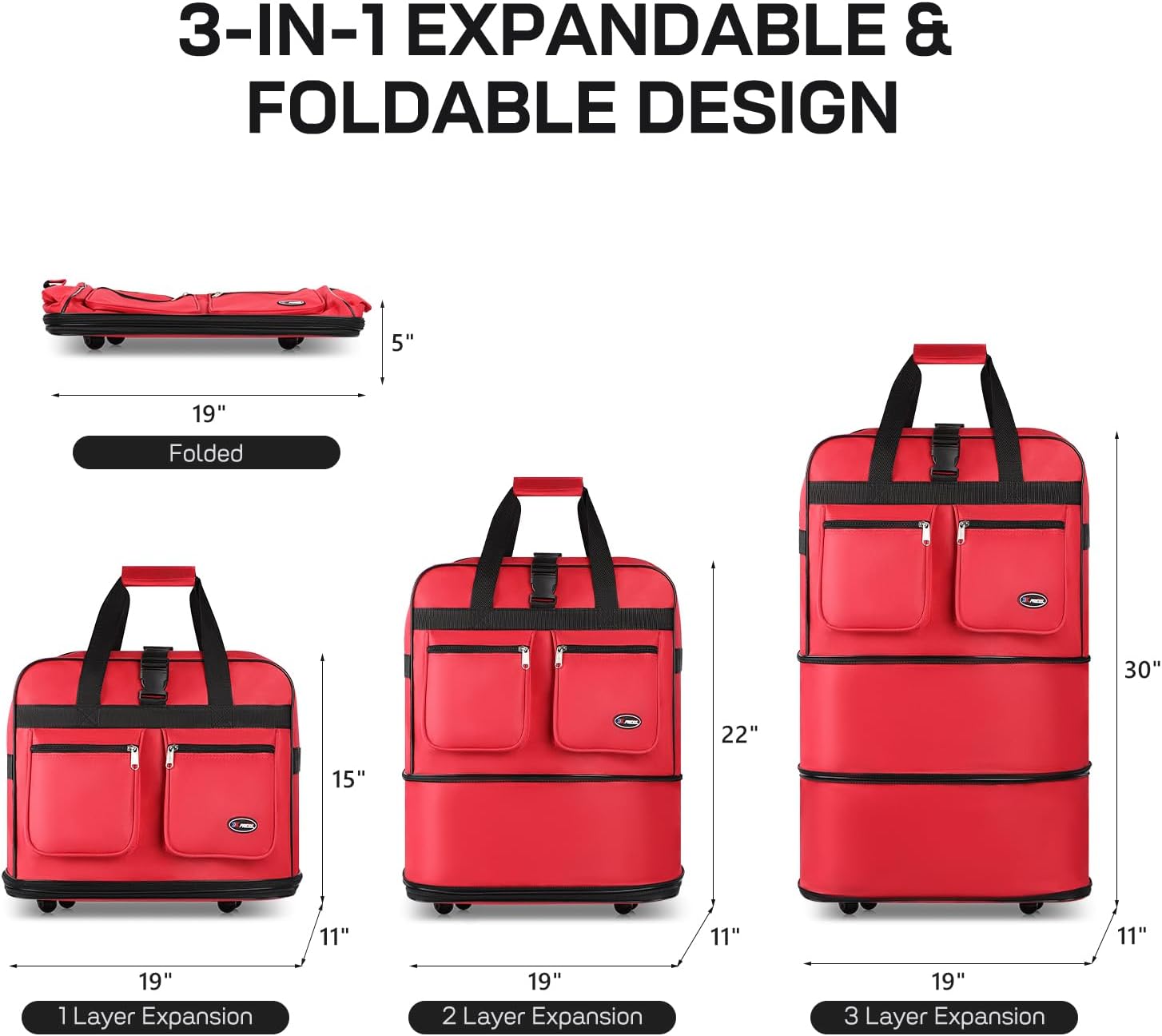 40'' Expandable Rolling Duffel Bag Suitcases w/Wheels,Foldable Luggage Bag
