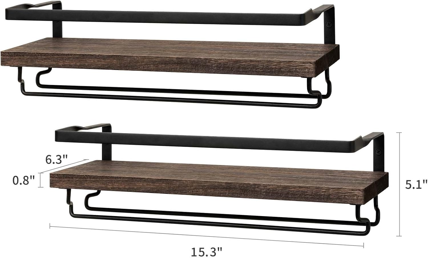 Mkono Wall Mounted Wine Rack Set of 2 Wood Rustic Wine Bottle Glass Floating Shelves with Stemware Hanger Modern Plants Photos Wine Display Storage