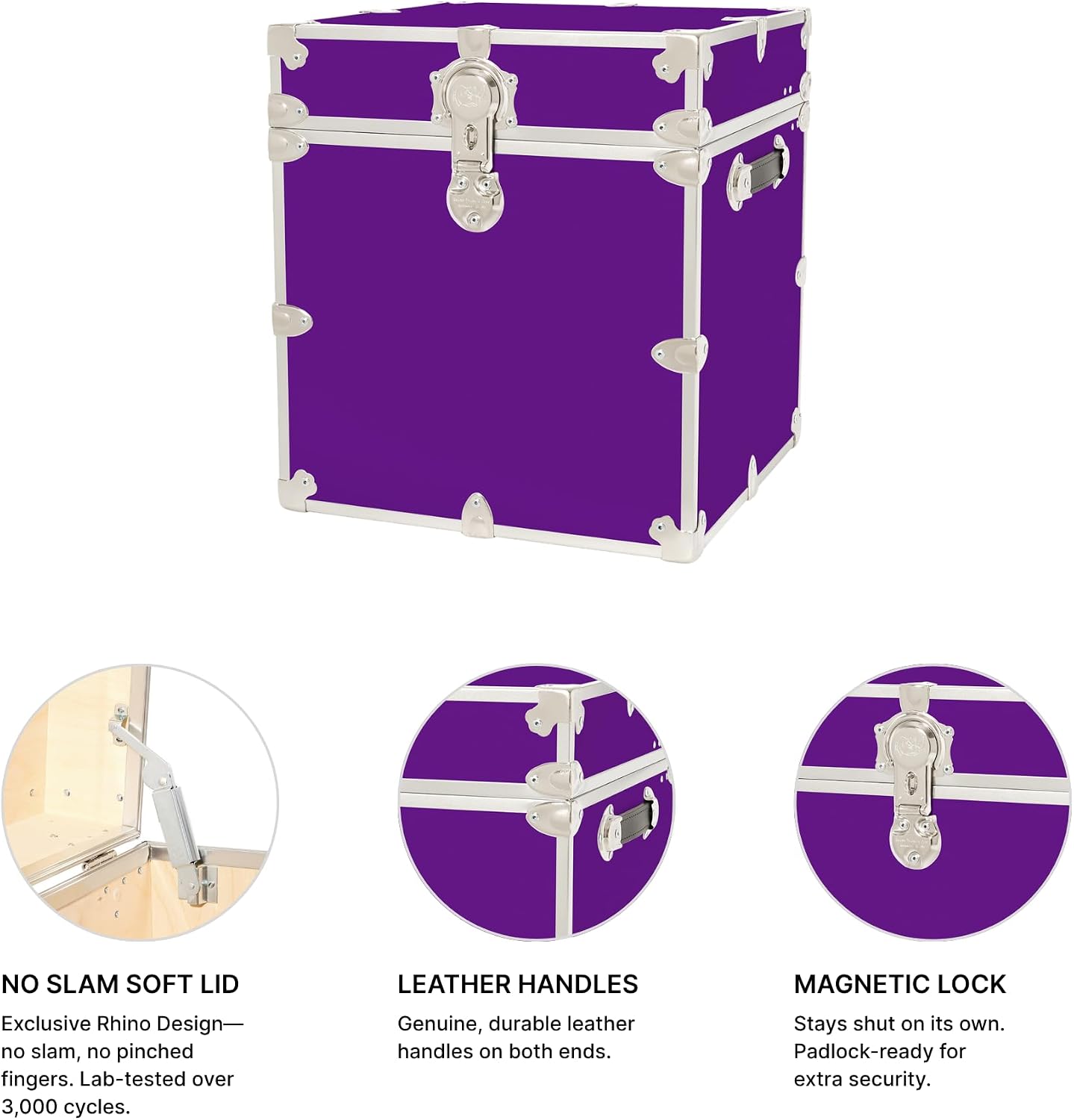 Rhino Classic Cube Trunk, College Dorm Footlocker & Home Storage End Table | 18"L x 18"W x 20"H, 1500+ lb Capacity, Baltic Birch Plywood, Nickel Plated Steel, Durable, Office Storage, Dorm Room