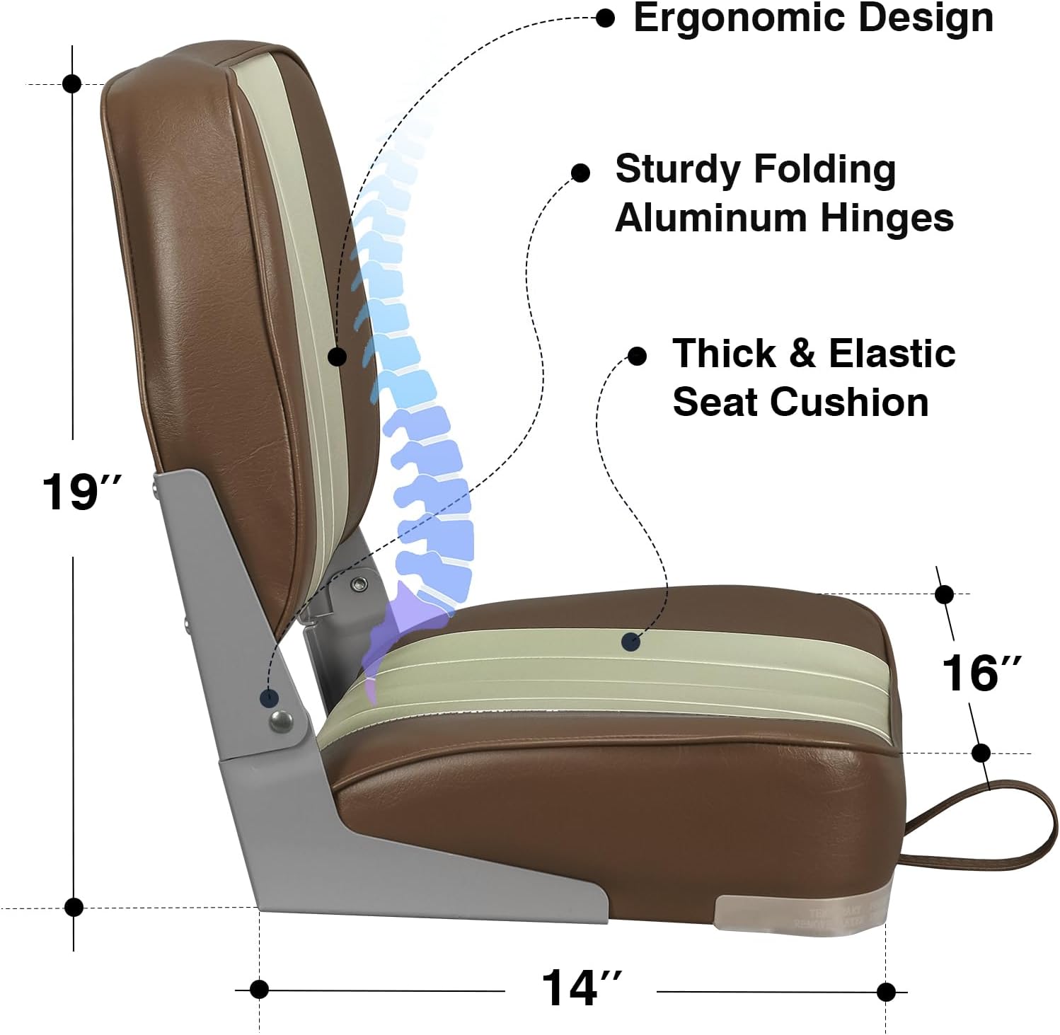 Leader Accessories Classic Low Back Folding Fishing Boat Seat Boat Chairs | Marine Boat Chairs With Thick Cushion, Aluminum Hinge, Use universal 5"x5" Mount, Fits Jon/Bass/Pontoon Boats