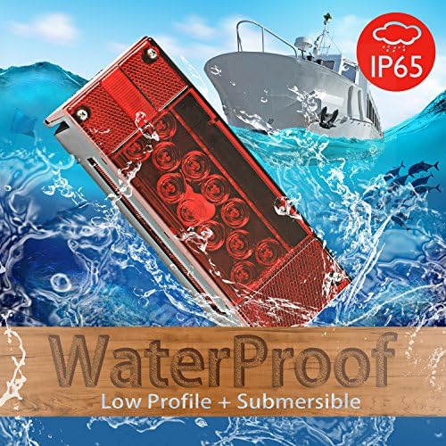 Wellmax LED Boat Trailer Lights, Submersible Marine Waterproof Tail Lights | 12V Tail & Turn Signal, DOT Compliant, Sealed Acrylic Lens