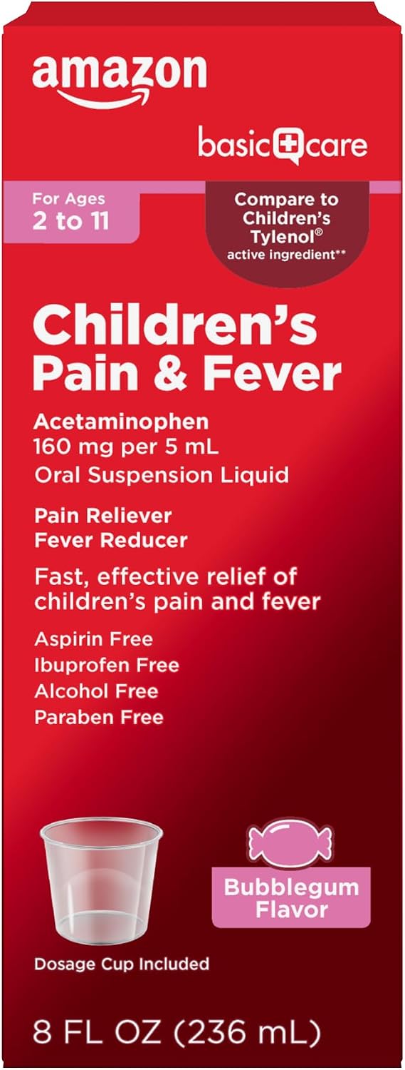 Amazon Basic Care Children's Acetaminophen 160 mg per 5 mL Oral Suspension, Grape Flavor, Pain Reliever and Fever Reducer, 4 fl oz