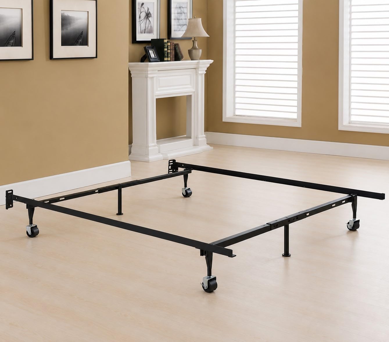 Kings Brand Furniture Adjustable Metal Bed Frame with Locking Wheels, Fits Twin, Twin XL, Full, Full XL & Queen Mattresses
