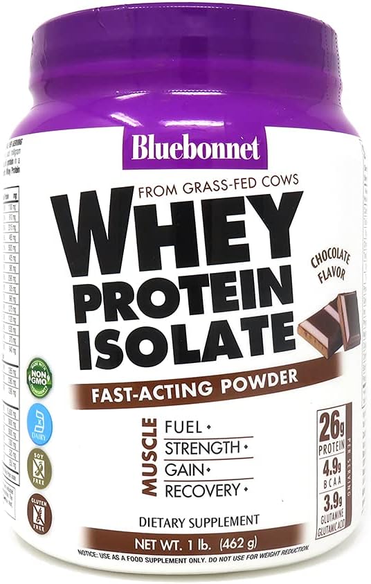 Bluebonnet Nutrition Whey Protein Isolate Powder, Whey from Grass Fed Cows, 26 Grams of Protein, No Sugar Added, Gluten Free, Soy Free, Kosher Dairy, 2.2 lbs, 32 Servings, Original Unflavored | Kosher
