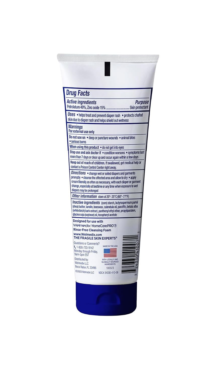 Welmedix Adult Diaper Rash Cream - Maximum Strength Zinc Oxide Cream | Moisturizing Skin Barrier - Fragile Skin Protection Ointment - Diaper Rash Cream for Adults - 4oz Tube