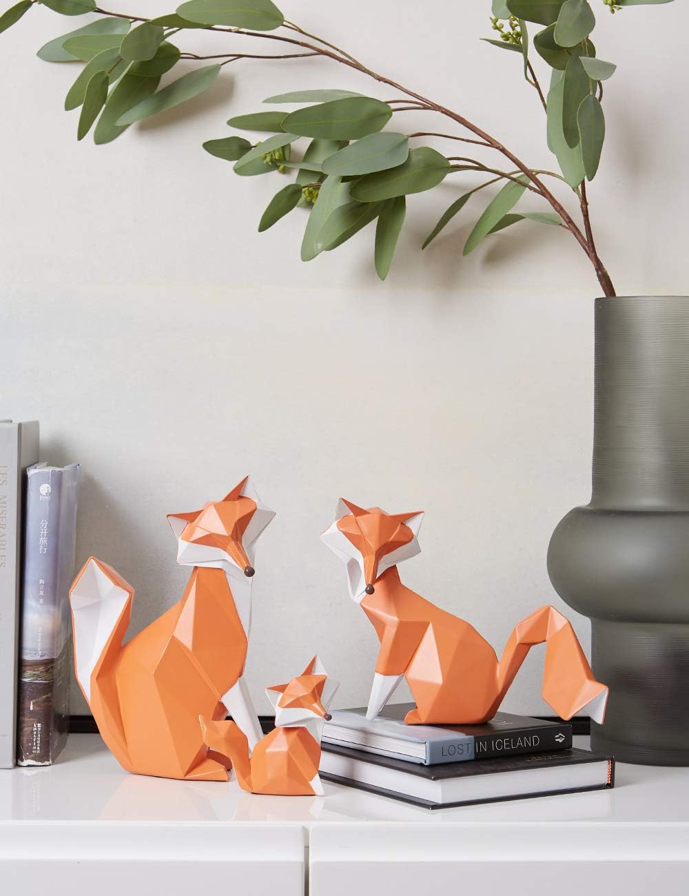 HAUCOZE Fox Statue Figurine Animal Sculpture Modern Home Decor 8.3 Inch | Orange Resin Geometric Art Birthday Holiday Gift Handmade Ornament for