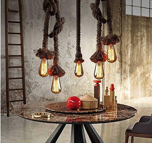 2 Heads Vintage(1.5+1.5 Meter) Hemp Rope Pendant Light Fixture E26/E27 Base,Retro Hemp Rope Hanging Light Vintage Ceiling Light Lamp Retro Style for Dining Hall Restaurant Bar Lighting,110V …