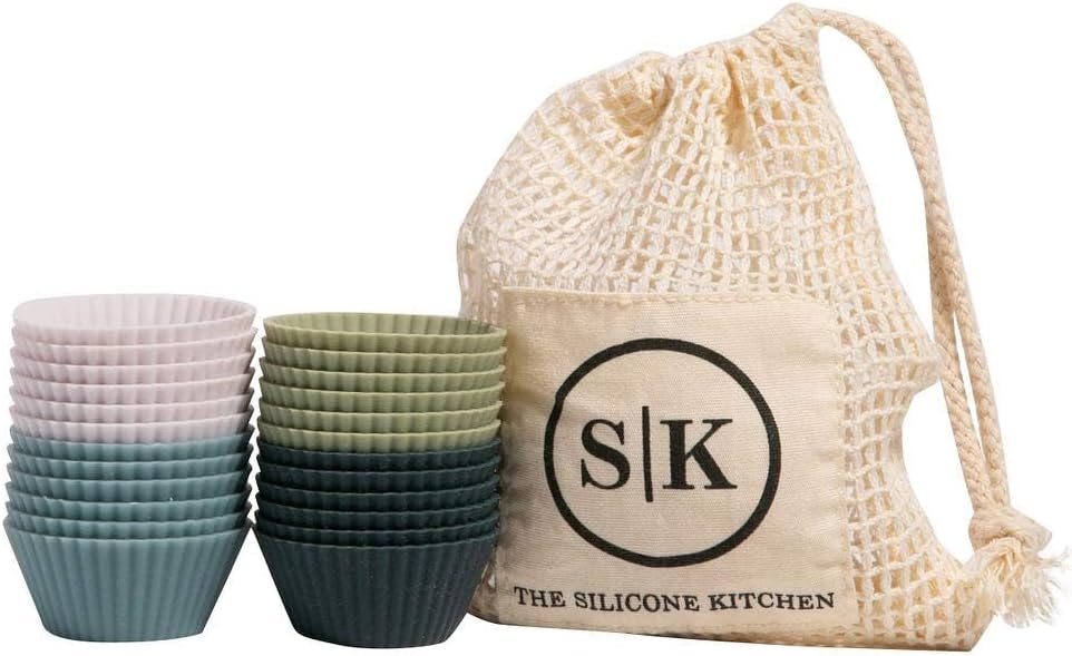 The Silicone Kitchen Reusable JUMBO Silicone Baking Cup, Non-Toxic, BPA Free, Dishwasher Safe, Jumbo, 12 Pack, White Blue Green