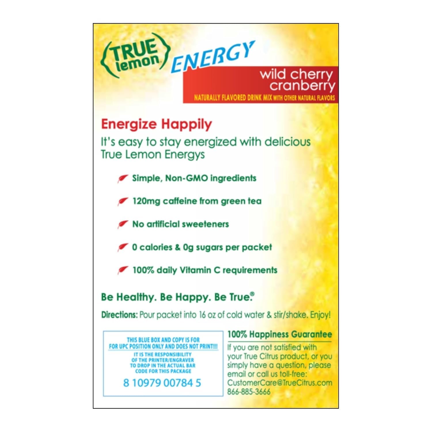 True Lemon Wild Cherry Cranberry Energy Drink Powder, 6 ct (12-pack) | Non-GMO, gluten free, sugar free, zero calorie energy drink packets