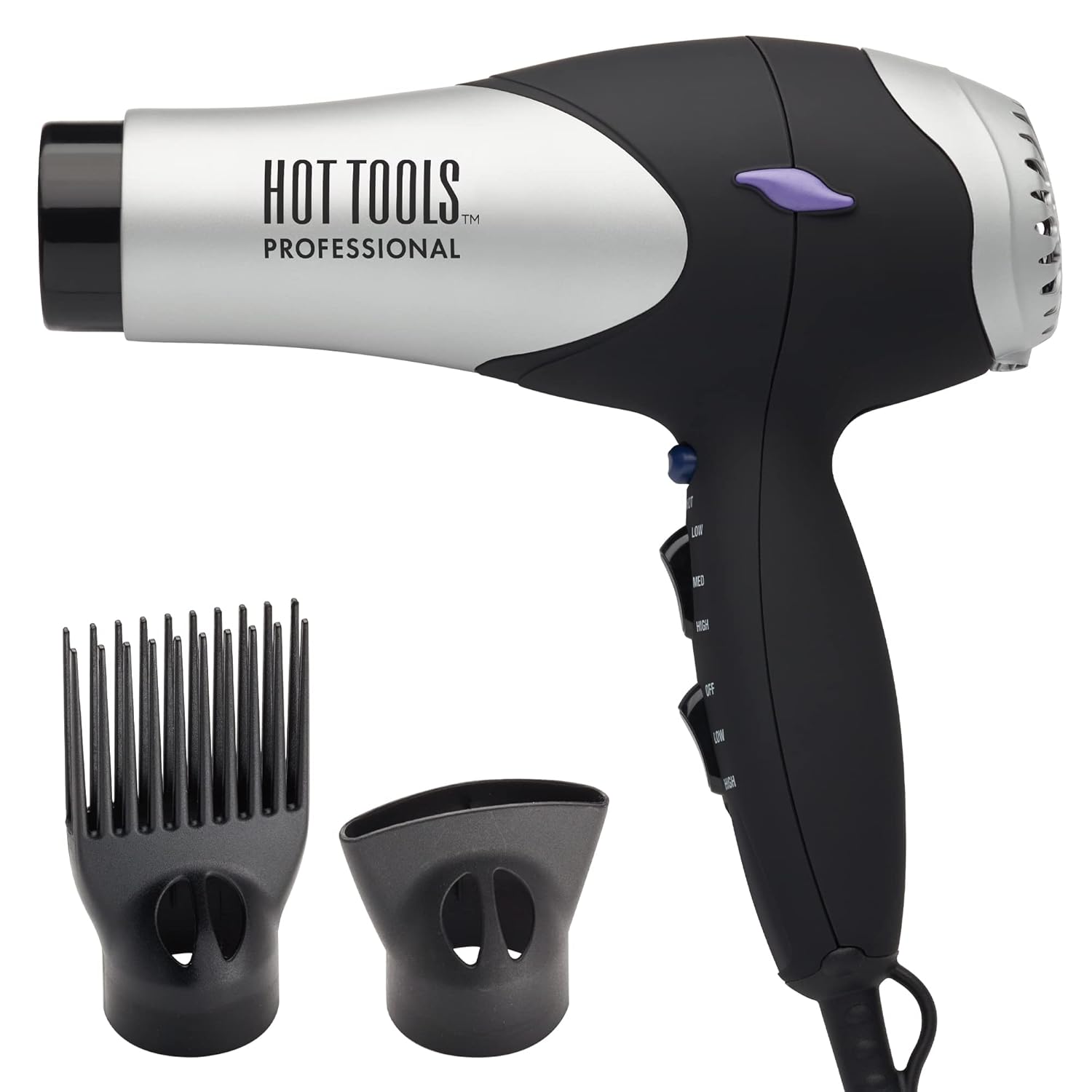Hot Tools Pro Artist Turbo Styling Hair Dryer | Lightweight and Quiet, Silver/Black, 1 Count (Pack of 1) | Lightweight, Quiet