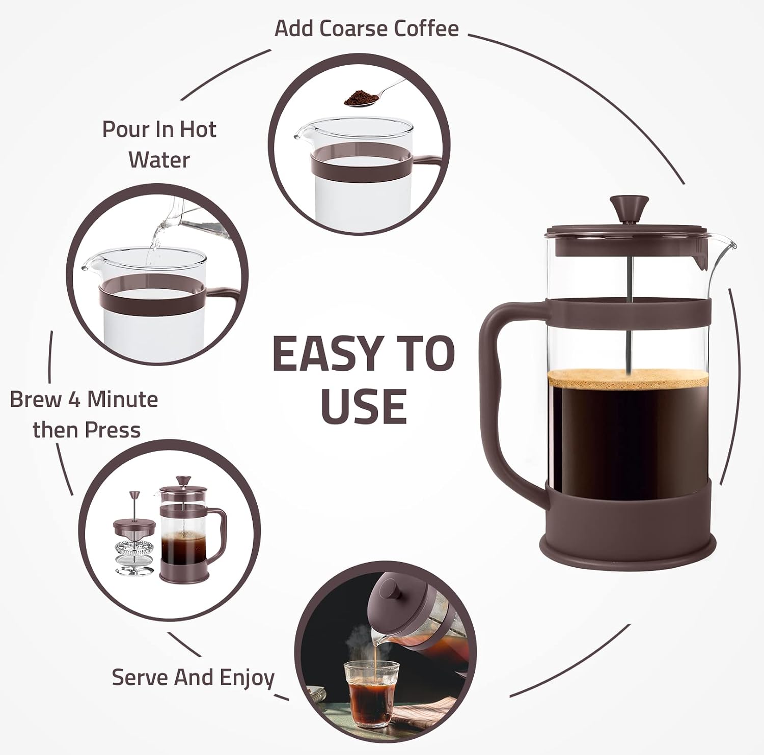 Utopia Kitchen Borosilicate Glass French Press Coffee Maker 34 Oz, Black | Heat-Resistant Cafetiere & Tea Maker, Thickened Glass Coffee Press for Travel and Camping