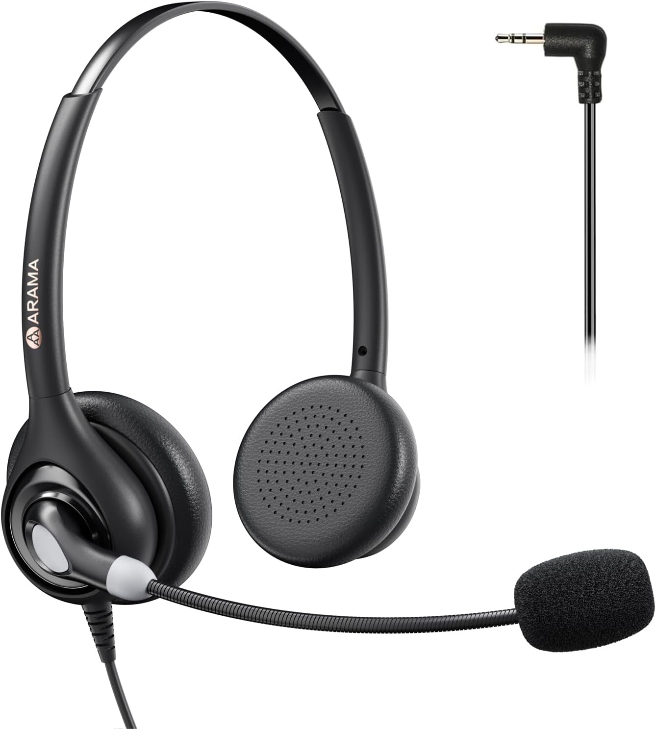 Arama Cordless Phone Headset with Microphone, 2.5mm Jack Telephone Headset for Office Landline, Noise-Cancelling Mic & Volume Control, Wired Headphones Compatible with Panasonic AT&T Vtech Uniden