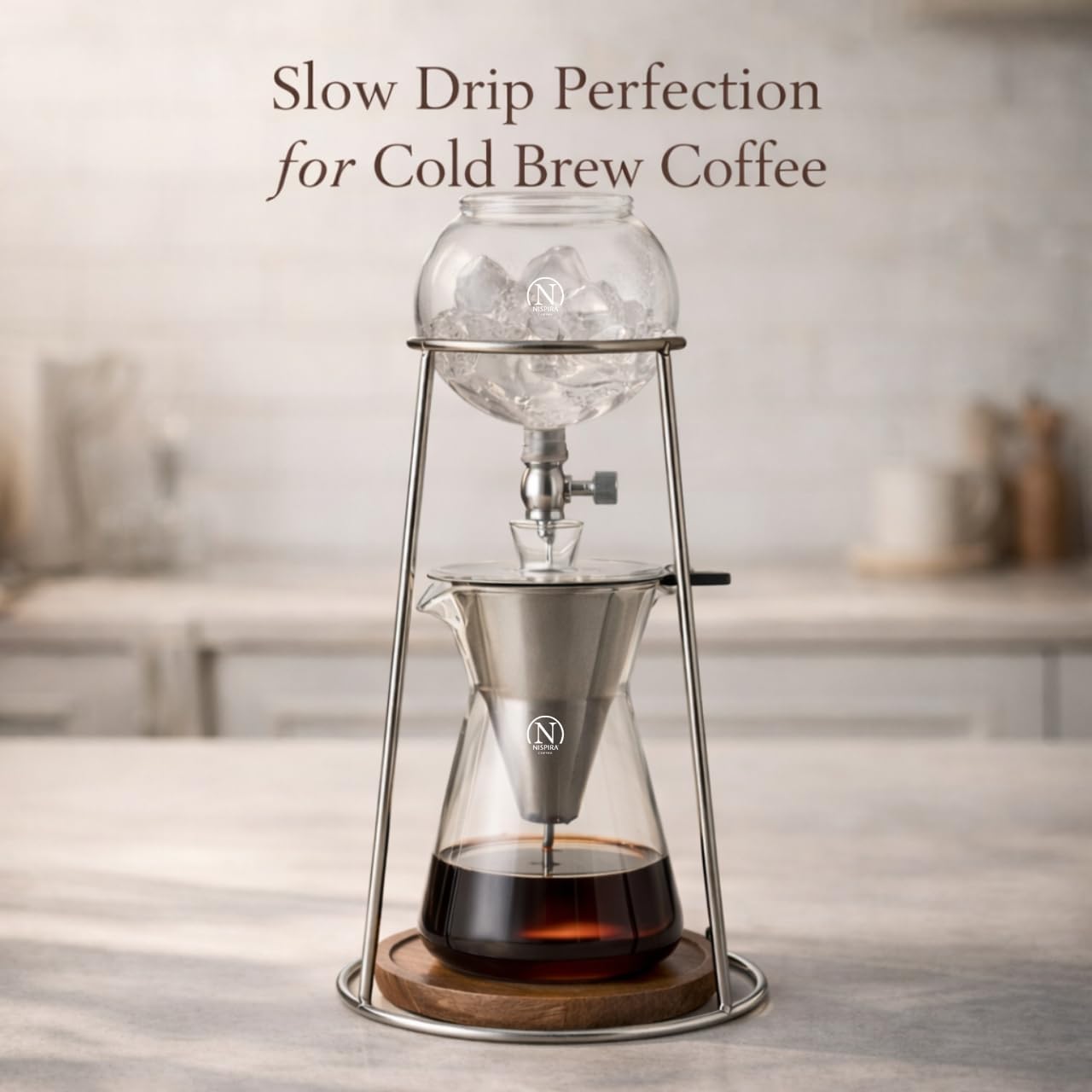 NISPIRA Luxury Ice Cold Brew Dripper Coffee Maker in Stainless steel, 600 ml Copper