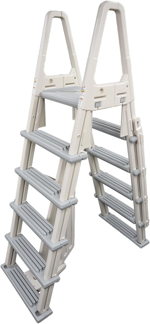 Confer Plastics 7000X Eliminator A-Frame Pool Ladder | Made in USA | Adjustable 48–54 in | Lockable Outer Steps | Heavy-Duty, Stable