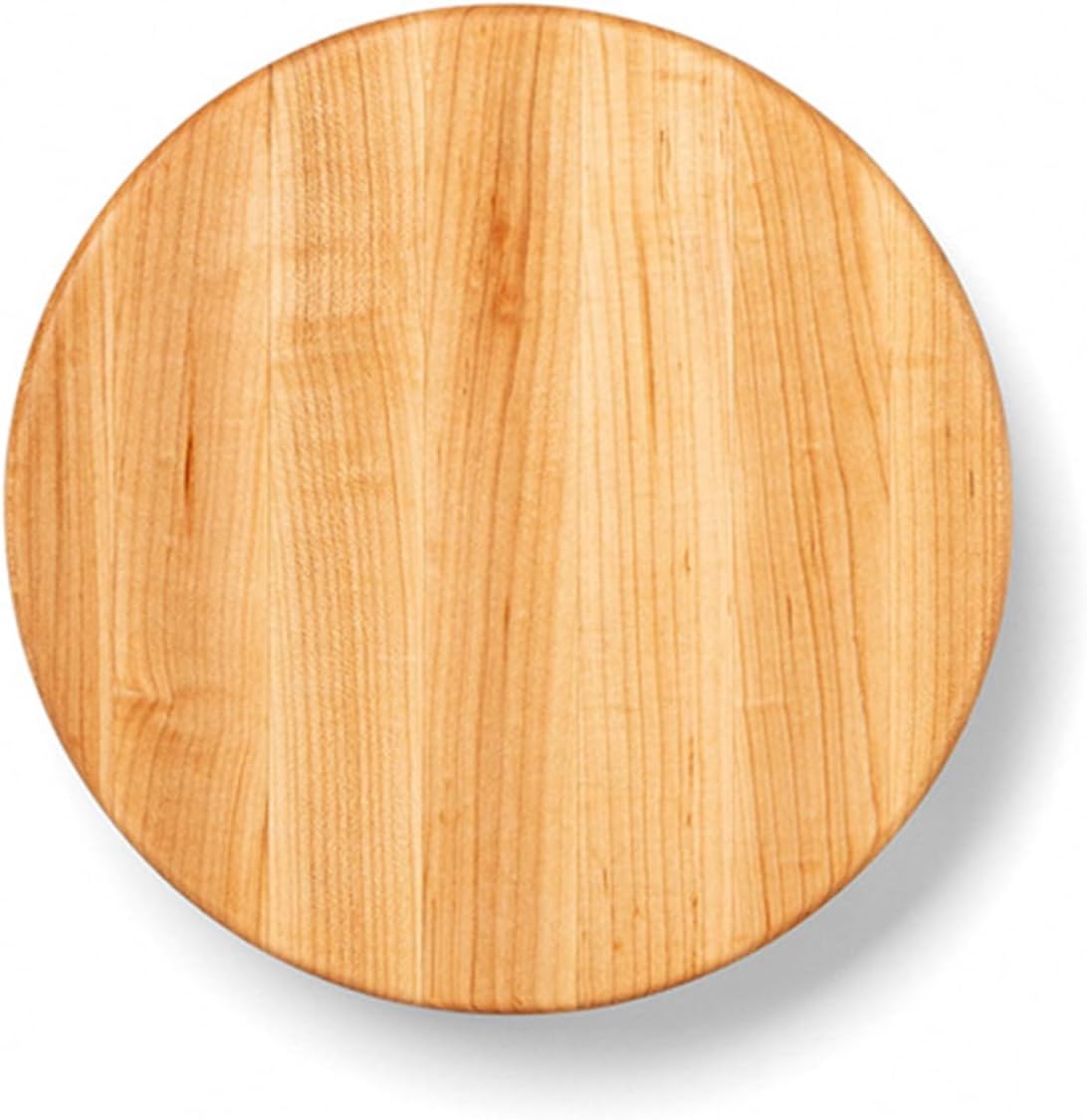 John Boos B Series Round Wooden Maple Cutting Board 12”x12” – 1.5” Thick, 12-lb Non-Reversible Butcher Block with Wood Bun Feet & Edge-Grain