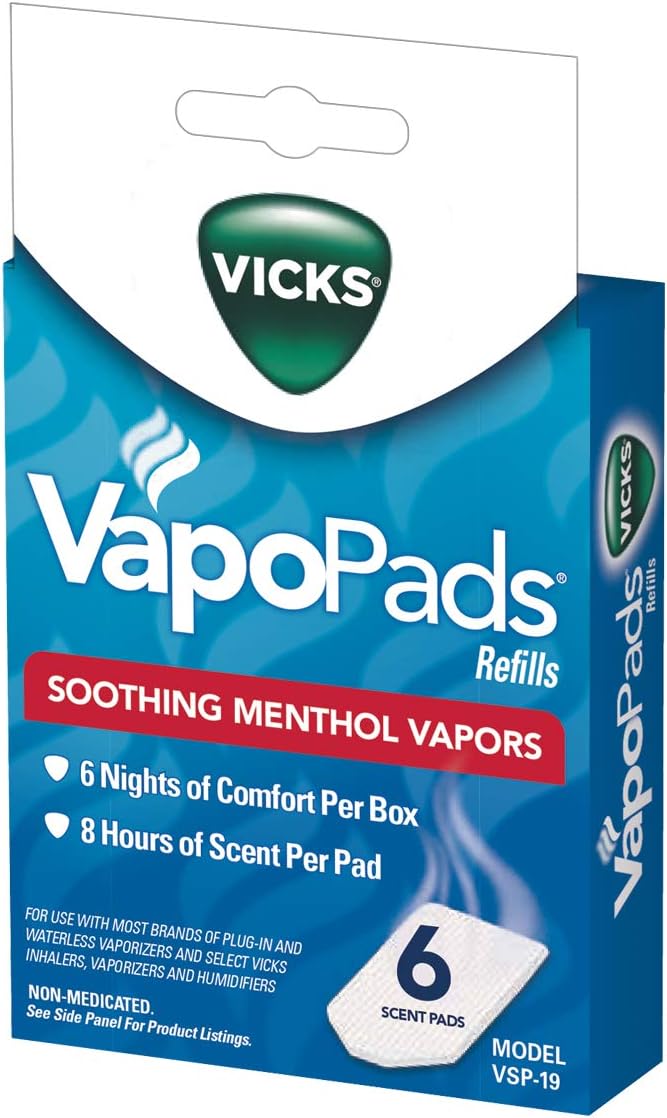 Vicks VapoPads– Soothing Menthol Vapor Pads 6 Count (Pack of 1) | Use with Vicks Humidifiers, Vaporizers, Waterless Vaporizers, and Sinus Inhalers