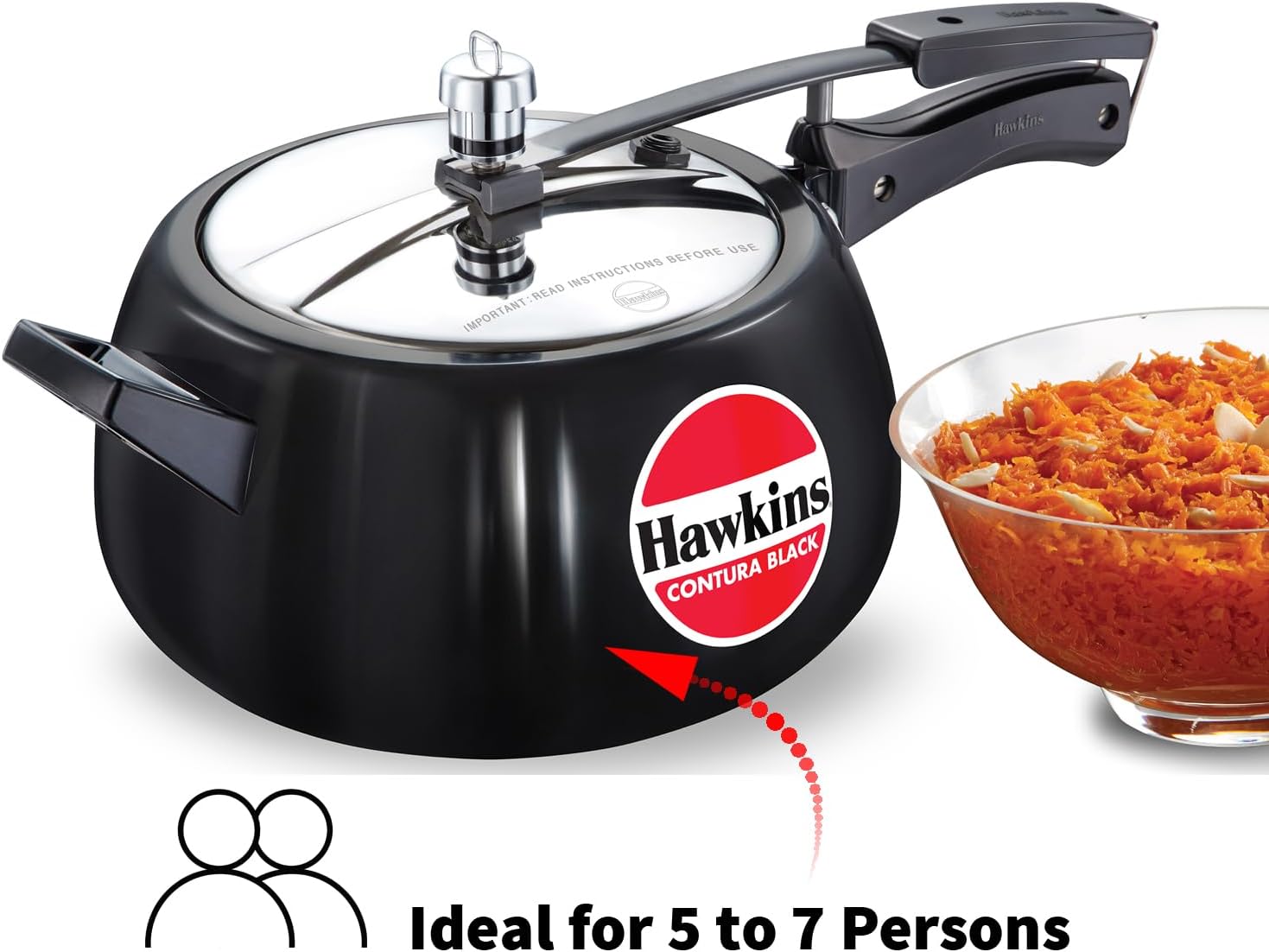 Hawkins 3.5 Litre Contura Black Pressure Cooker, Hard Anodised Inner Lid Cooker, Handi Cooker, Black (CB35)