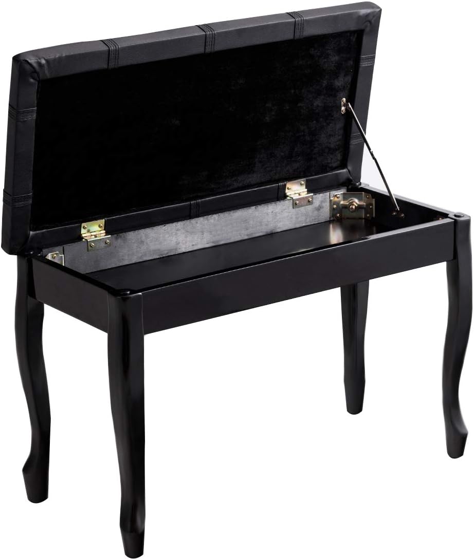 GOFLAME Piano Bench Stool with Padded Cushion and Music Storage, Heavy Duty Piano Duet Seat with PU Leather Padded Seat and Solid Wooden Legs