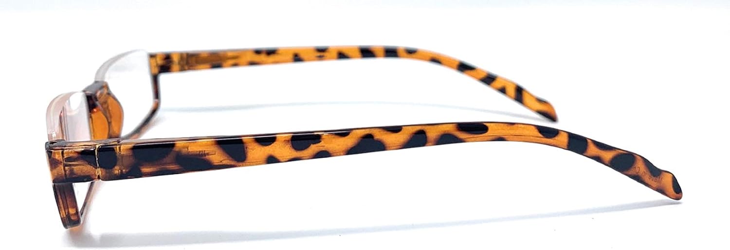 The Parker Rectangle Half Frame Reading Glasses, Unisex Semi Rimless Readers + 1.50 Tortoise