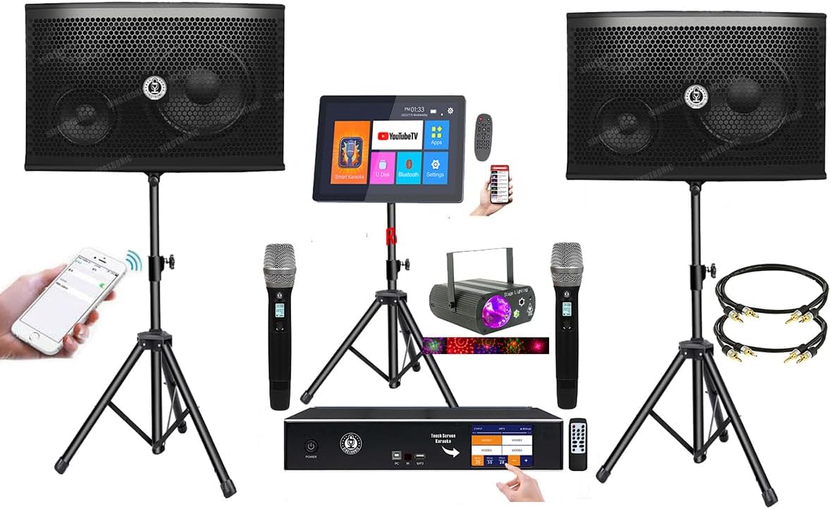 2500W Complete Karaoke System – 50, 000 Preloaded Songs + Unlimited YouTube | Select Songs via App on Phone/Tablet | Wireless Mics