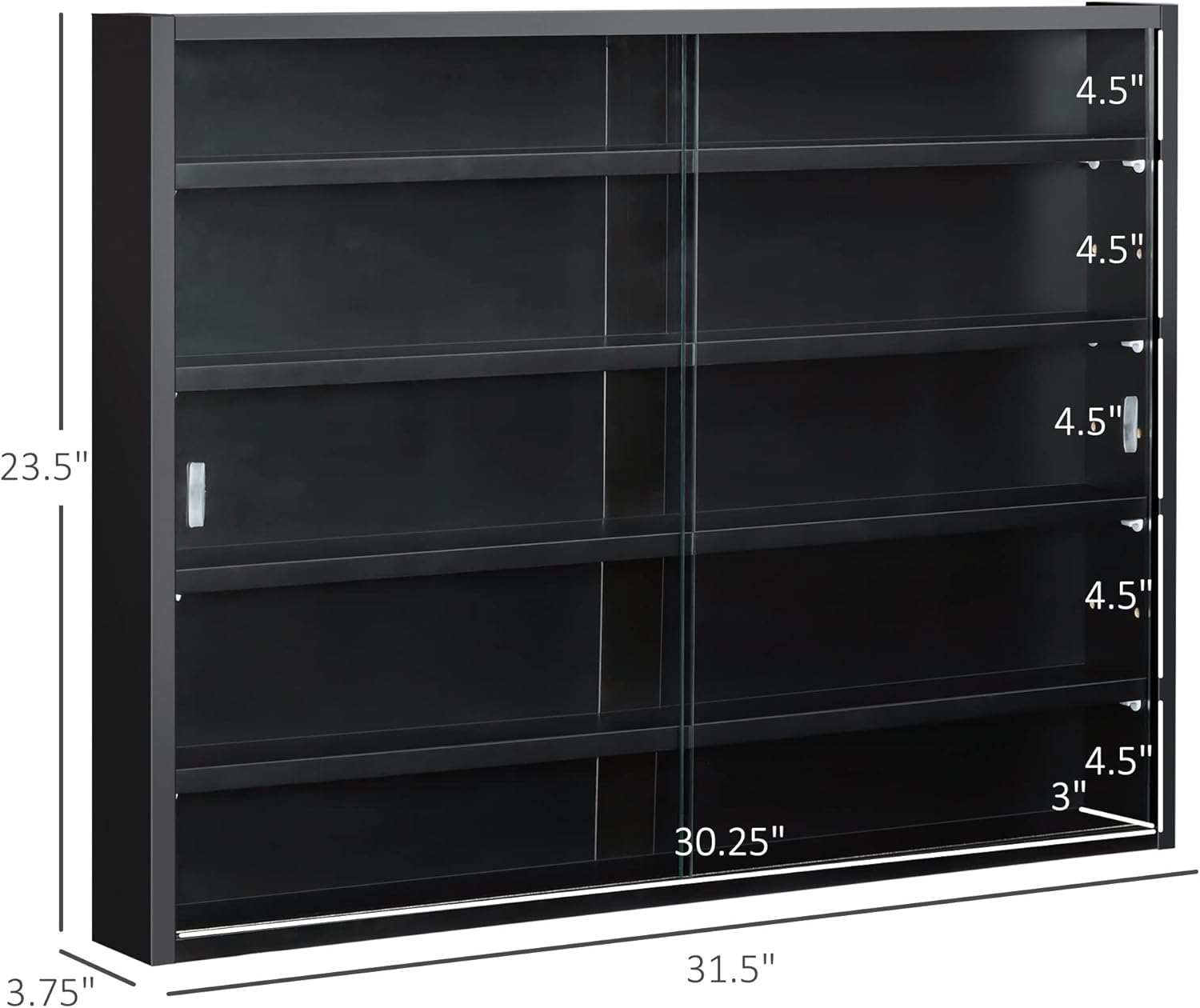 HOMCOM 5-Tier Display Cabinet, Glass Door Cabinet with Adjustable Shelves, Wall-Mounted Display Case for Playroom, Bedroom, Black