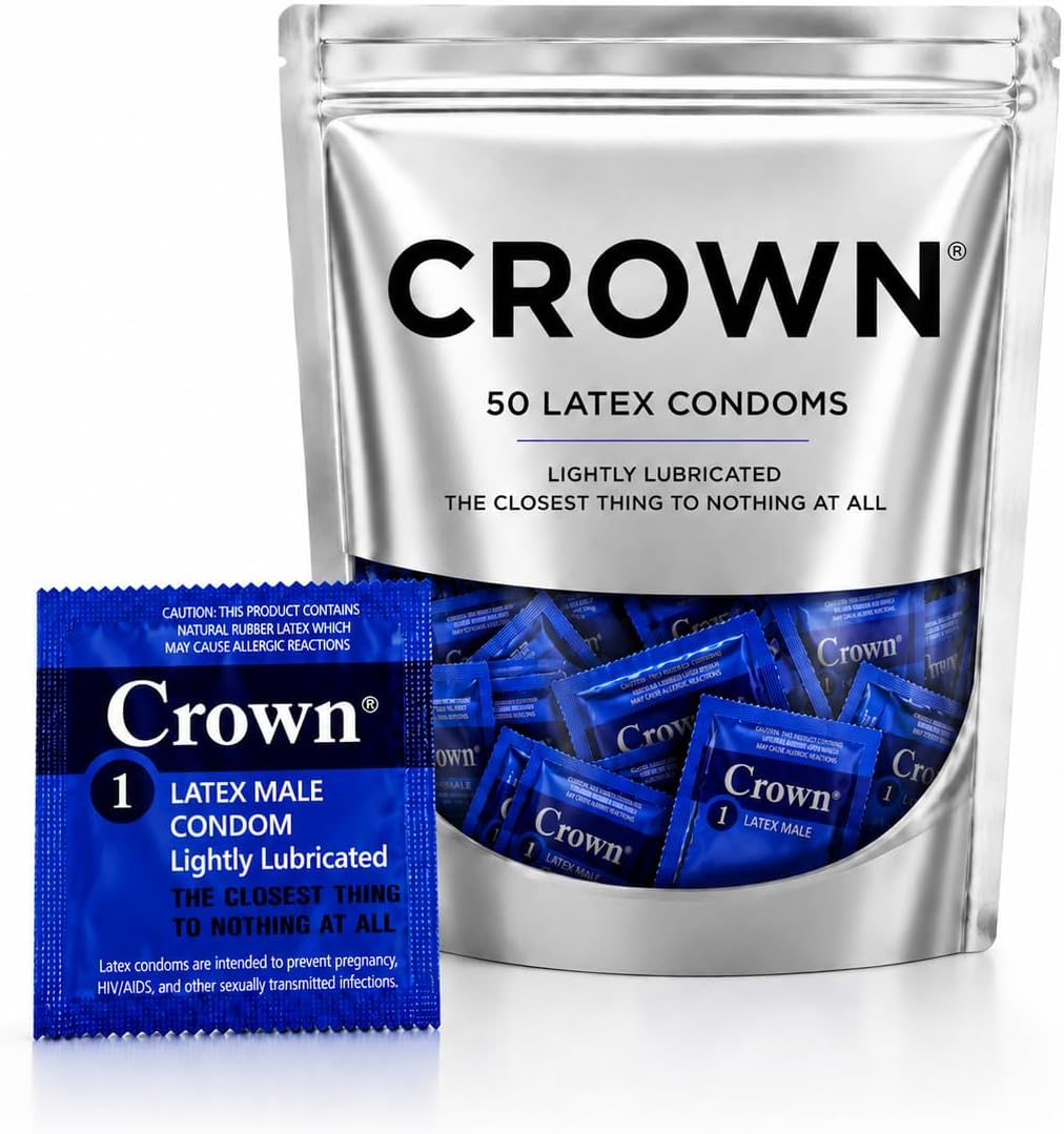 Crown Condoms, 50 Count | Lubricated, Latex, Silkier, Thinner and Stronger