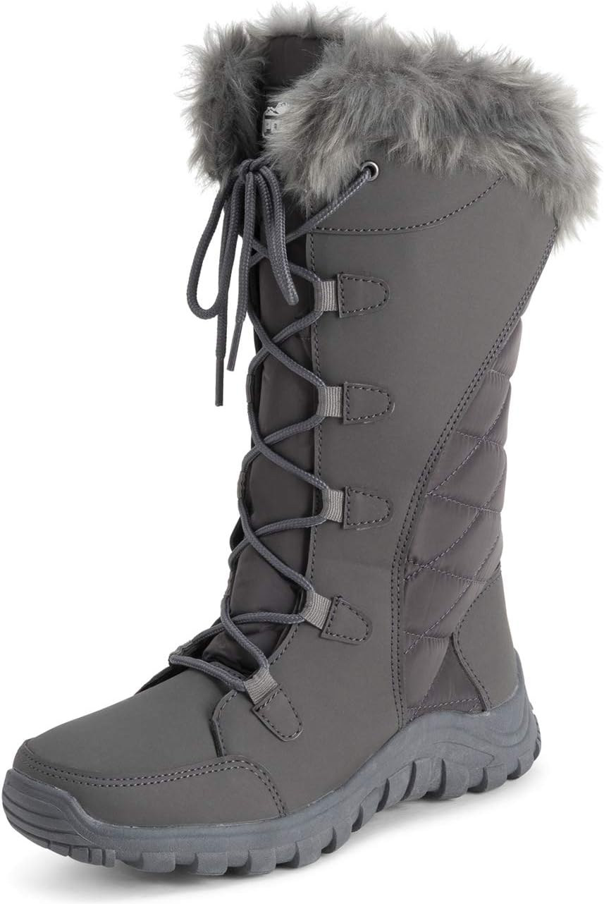POLAR Womens Quilted Faux Fur Cuff Winter Duck Rubber Sole Durable Snow Rain Outdoor Boots