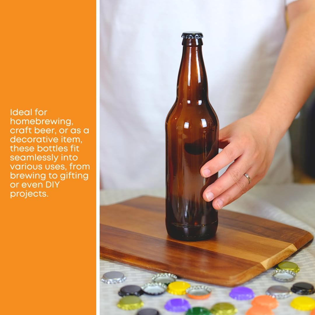 FastRack Amber Beer Bottles 12oz (Pack of 24) | Longneck Glass Beer Bottles with Pry-off Crown Finish for Home Brewing Mead