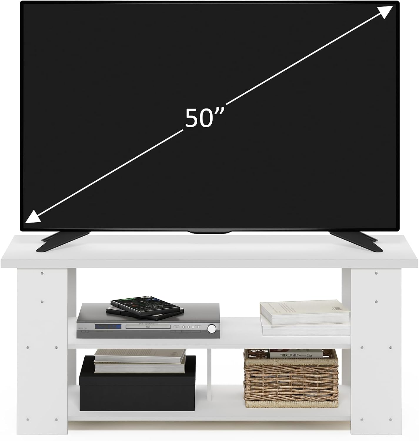 Furinno Nelly TV Stand, 3-Tier Entertainment Center with Open Shelves Storage, TV Console for TV up to 55 Inch, Soft Edges, for Living Room, Bedroom, Black