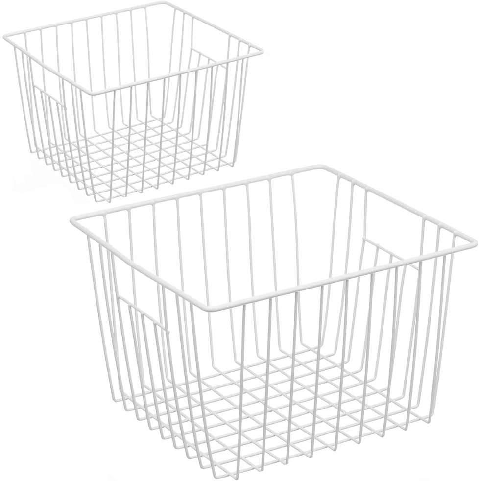Deep Refrigerator Freezer Baskets, Large Household Wire Storage Basket Bins Organizer with Handles for Kitchen, Pantry, Freezer, Cabinet, Closets