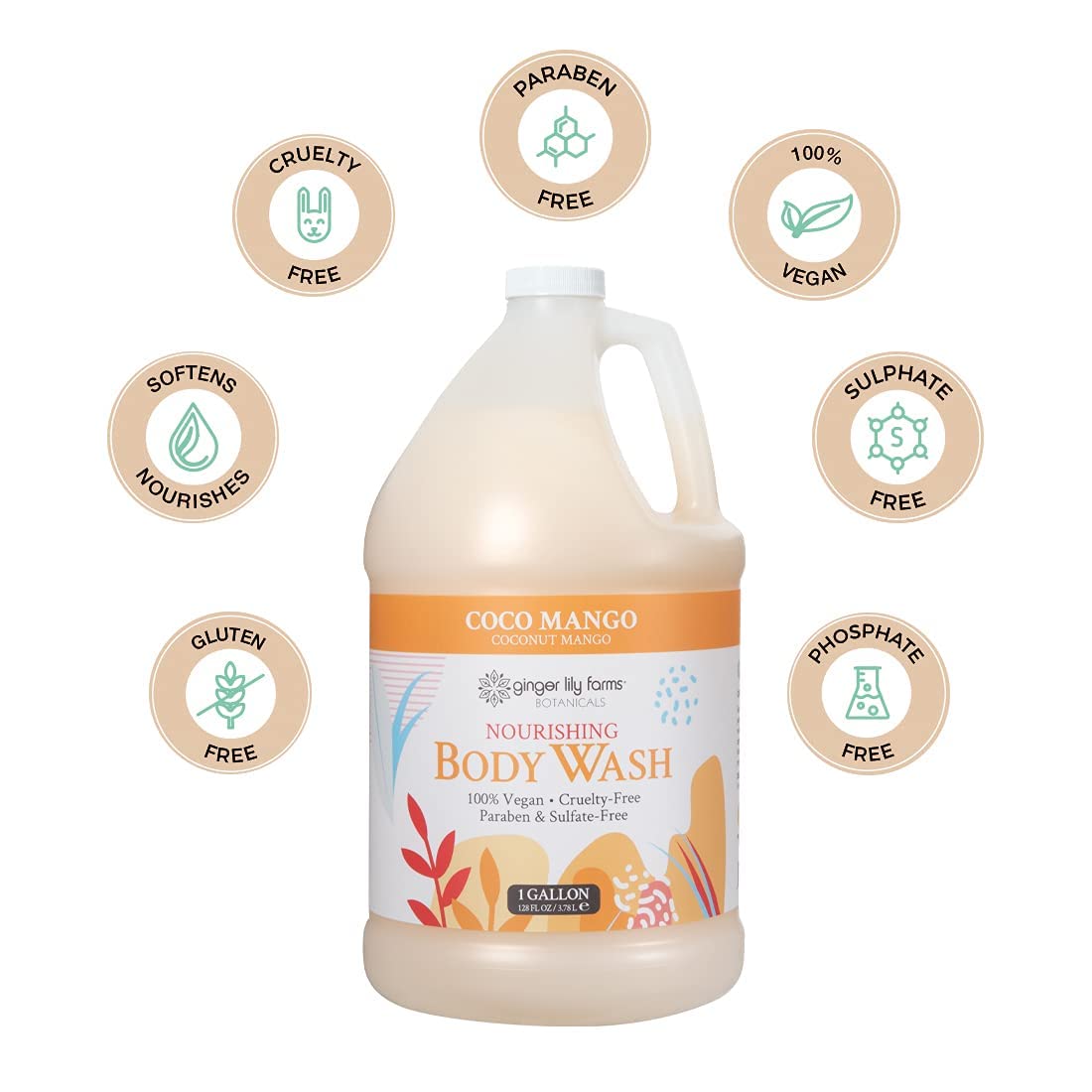 Ginger Lily Farms 1 gal Nourishing Body Wash, Citrus Blend Scent | for Hands, Body & Hair, Moisturizing Wash, Salon Wash, Spa Cleanser, Salon & Spa Essentials, Manicure & Pedicure Supplies