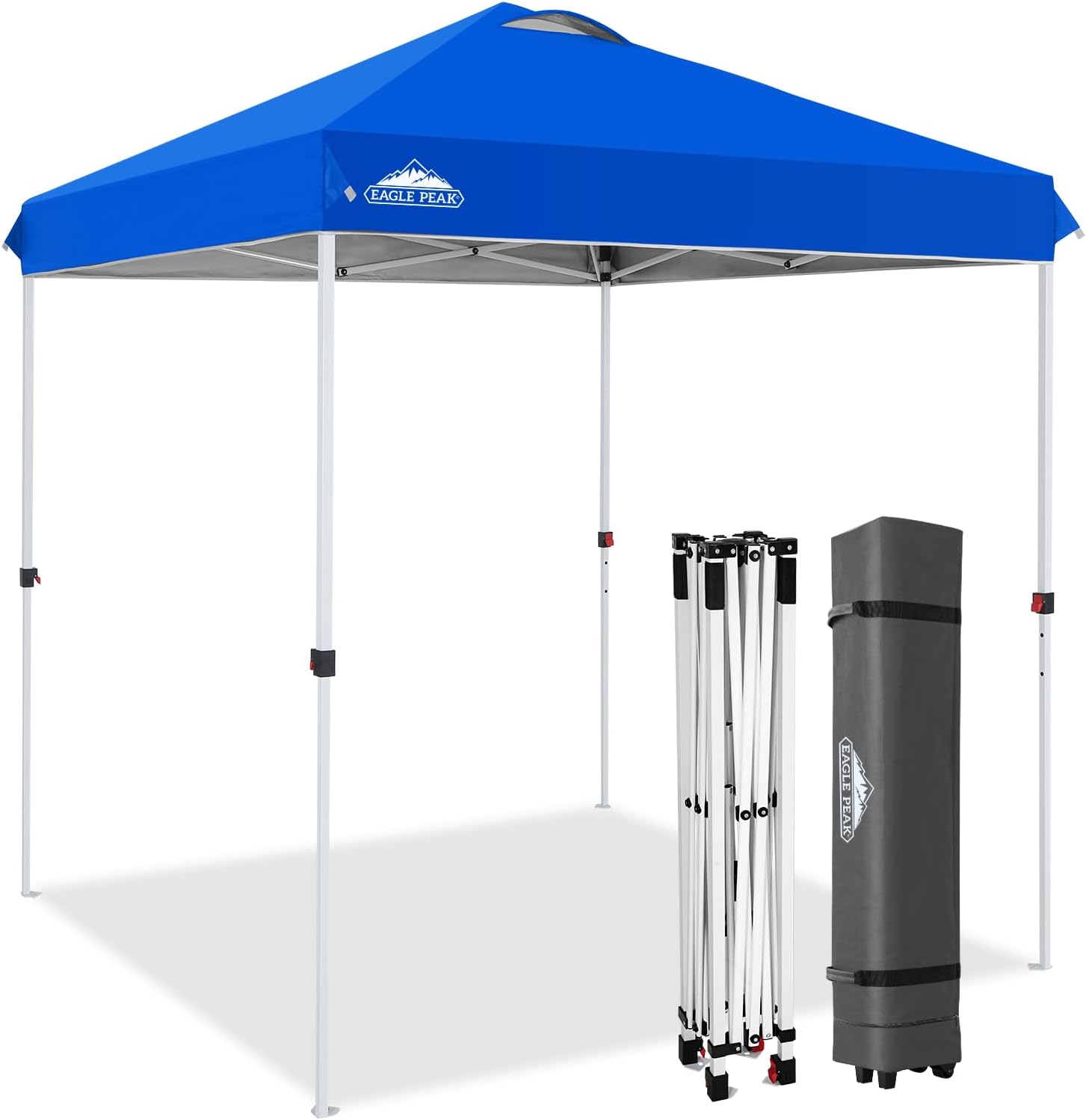 EAGLE PEAK 10x10 Pop Up Canopy Tent Easy Up Canopy Outdoor, White | Patented PeakPush™ Center Lock, 1 Person Setup Portable Pop Up Tent, Beach, Markets, Camping Sport Events, Wheeled Carry Bag