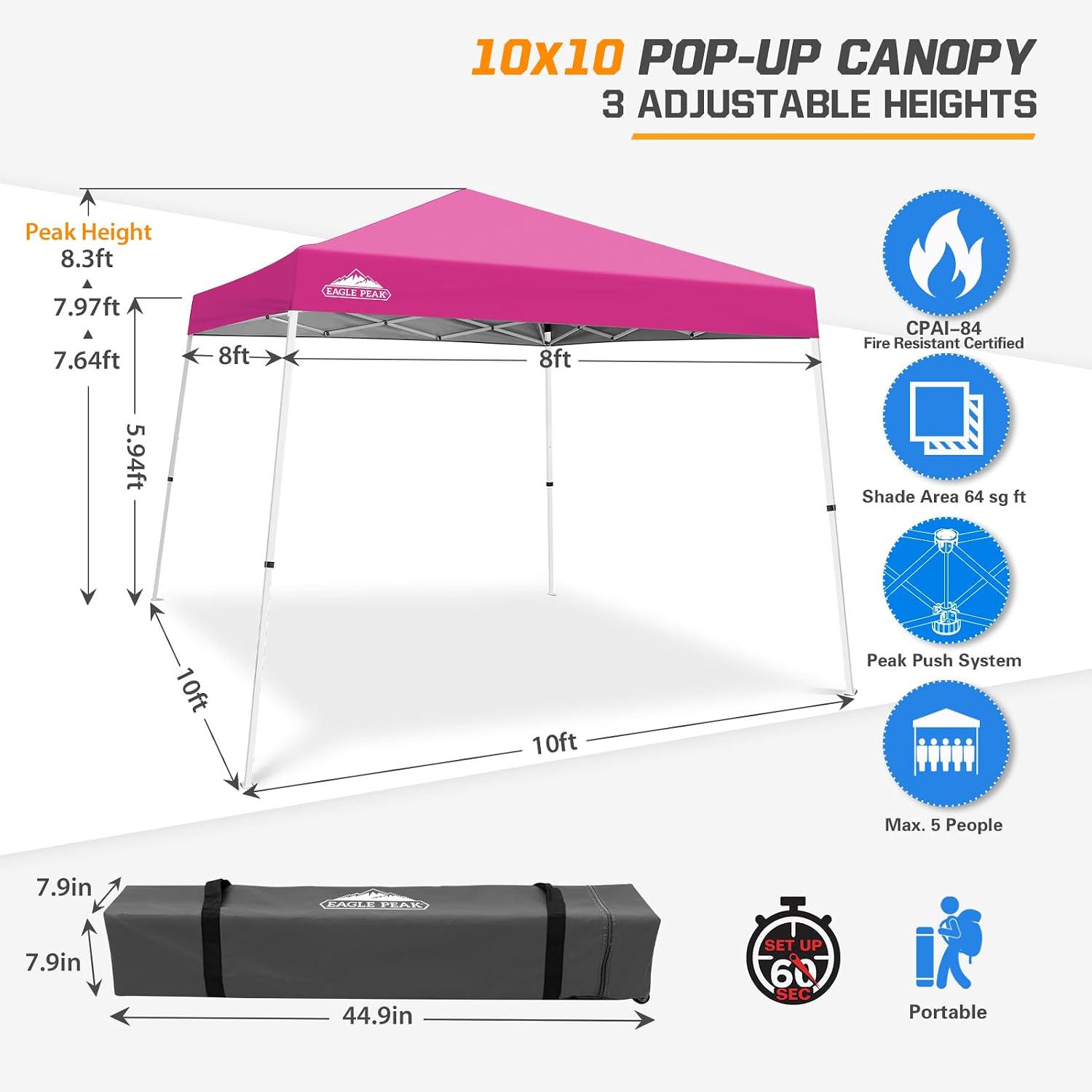 EAGLE PEAK 10x10 Slant Leg Pop Up Canopy Tent, Blue