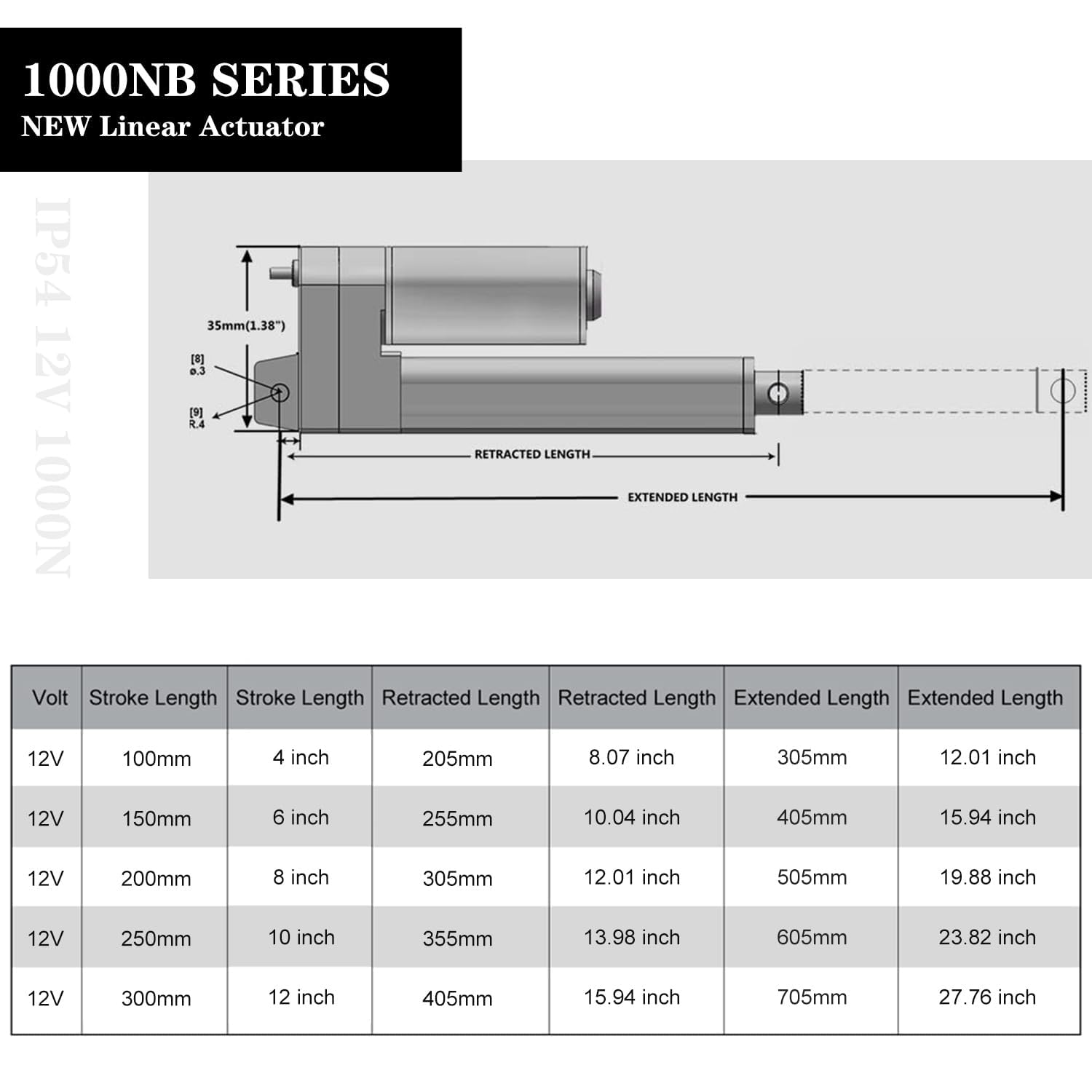 6 Inch (6") Stroke Linear Actuator 12V High Speed Actuator Motor 1000N 14mm/s with Brackets Mounting DC 12V Linear Actuator with Reverse Polarity