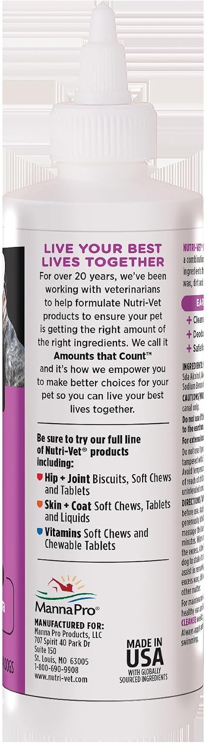 Nutri-Vet Dog Ear Cleaner, Ear Wash for Dogs, Aloe Vera Formula, 8oz | Dog Ear Cleaner Solution, Ear Flush for Dogs, Aloe Vera, Salicylic Acid Formula, Wax Removal, Debris Removal, Deodorizes