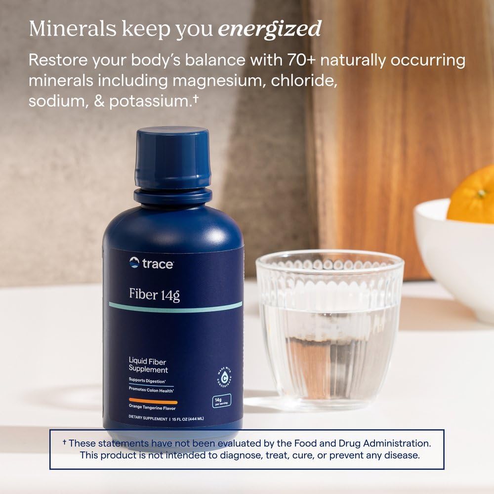 Trace Minerals Fiber Supplement 15 fl oz, 14g Soluble Prebiotic Fiber Drink | Supports gut flora balance, Contains ConcenTrace ionic minerals